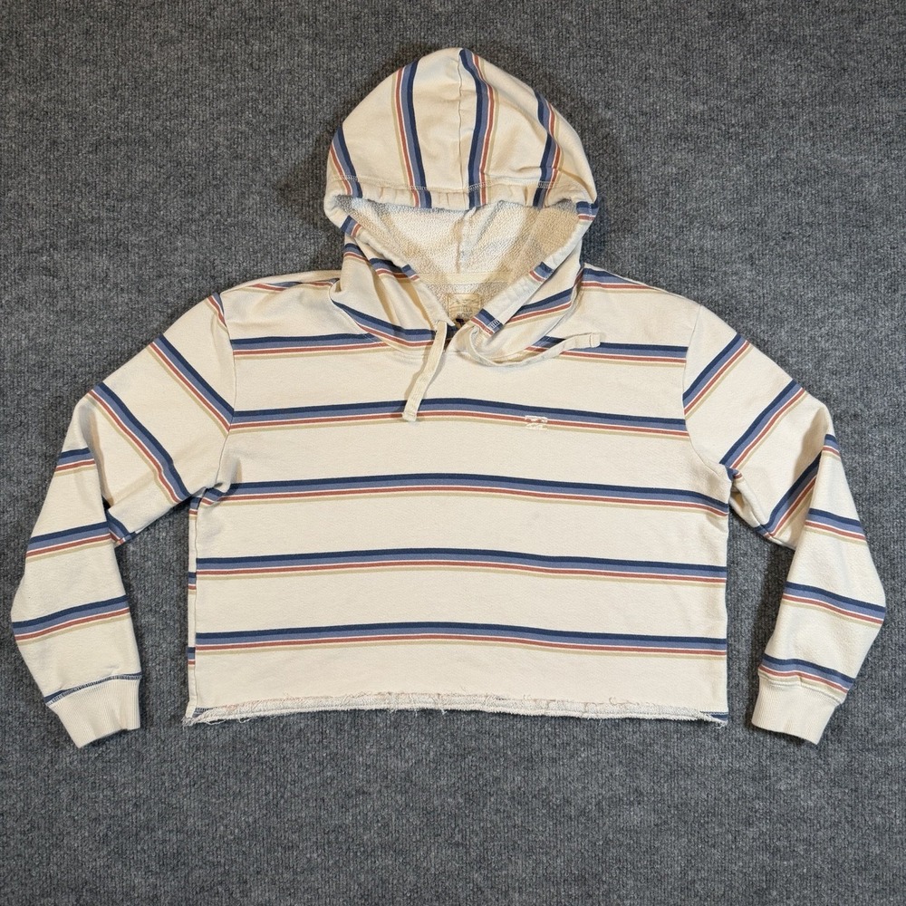 Billabong Cropped Striped‎ French Terry Hoodie Women's Medium Y2K Boho